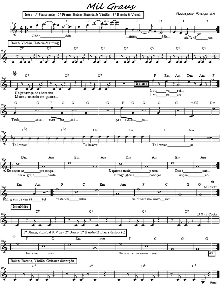 Mil Graus - Partitura | PDF | Produção musical | Gravação de som