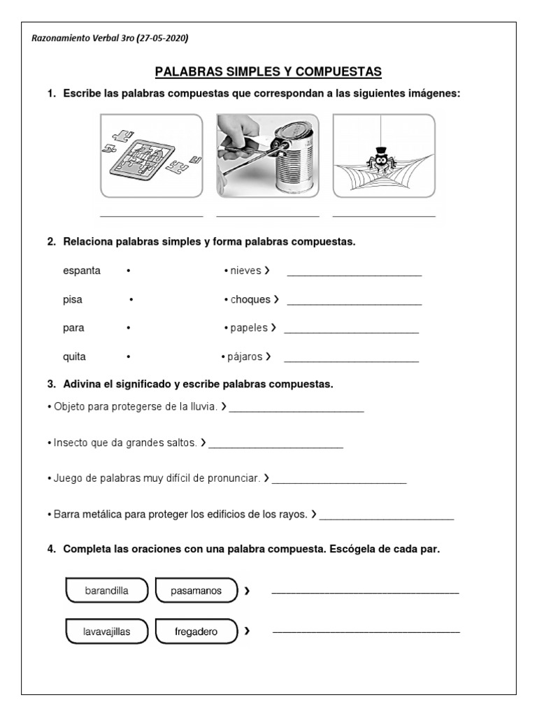 RV Ficha - Palabras Simples y Compuestas PDF | PDF
