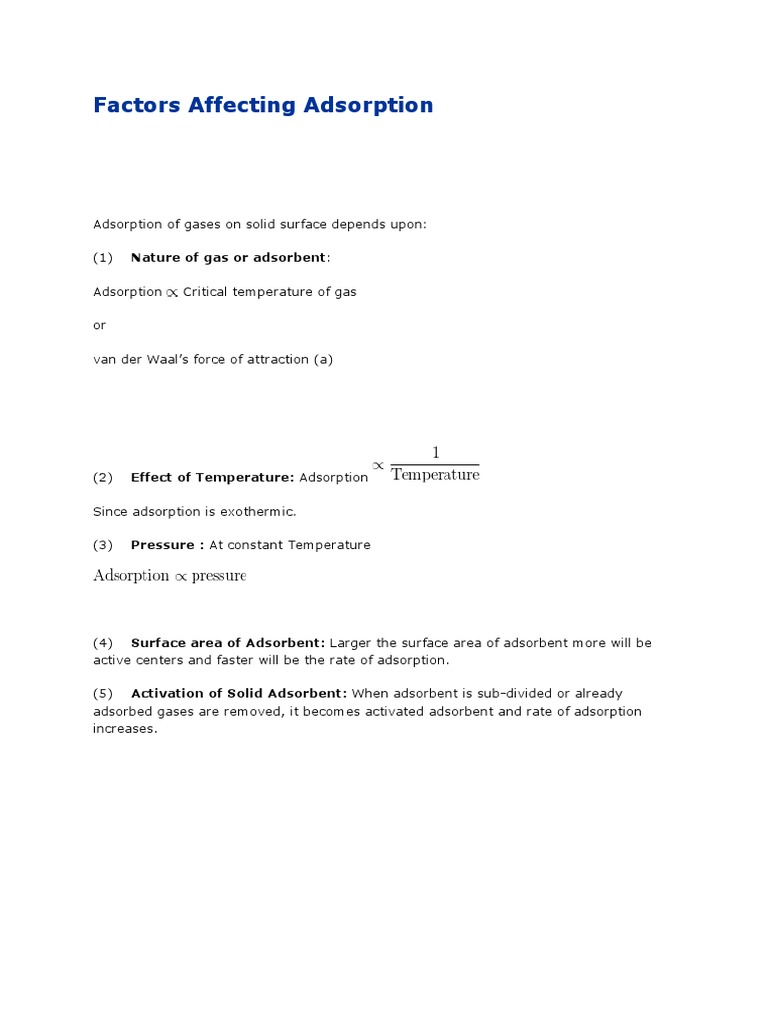 Factors Affecting Adsorption | PDF