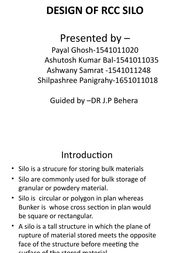 Design of RCC Silo: Presented by | PDF | Concrete | Stress (Mechanics)