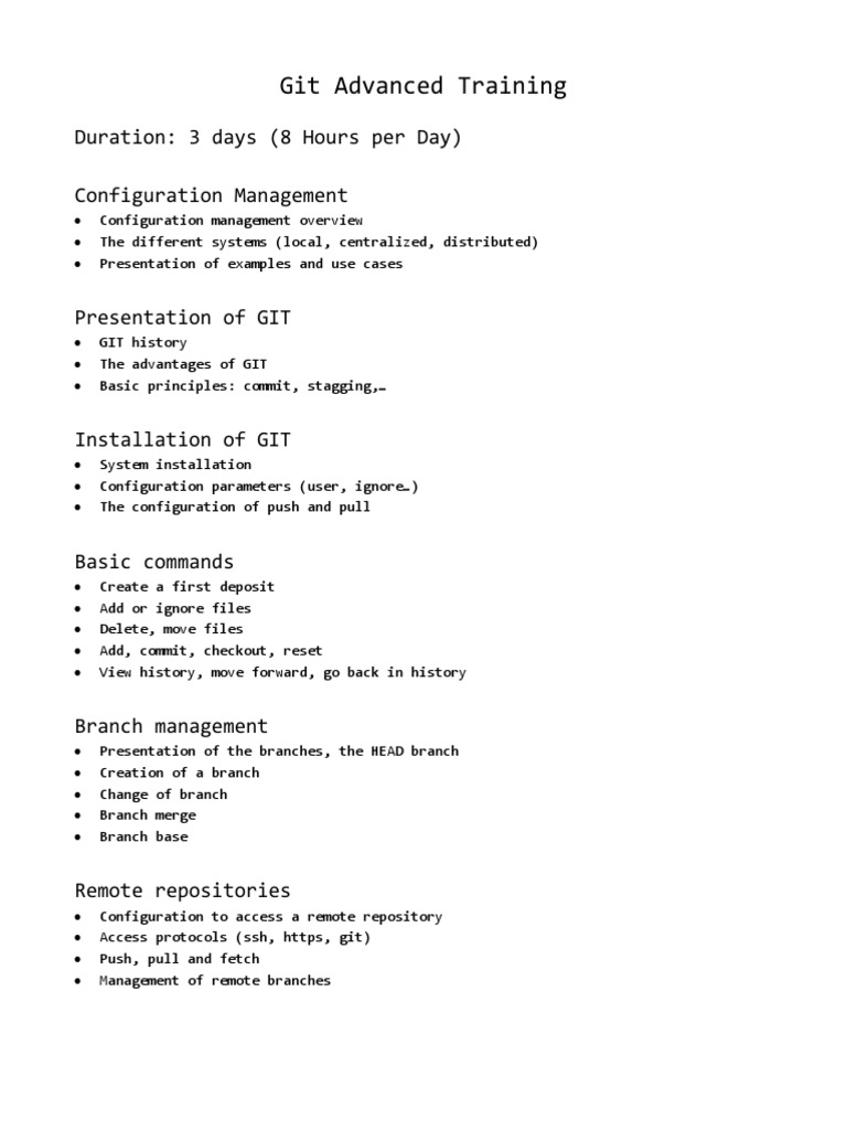 Git Advanced Training: Duration: 3 Days (8 Hours Per Day) Configuration ...
