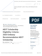 MEXT Scholarship Eligibility Criteria - 2020 Embassy Recommendation MEXT Scholarship