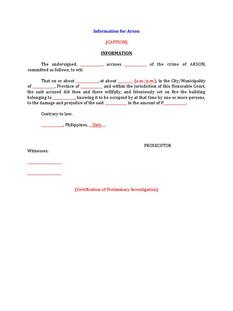 Arson Accusation Form Template | PDF