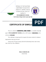 Certificate of Enrolment for Samantha Jane Taneo at Poo Elementary School