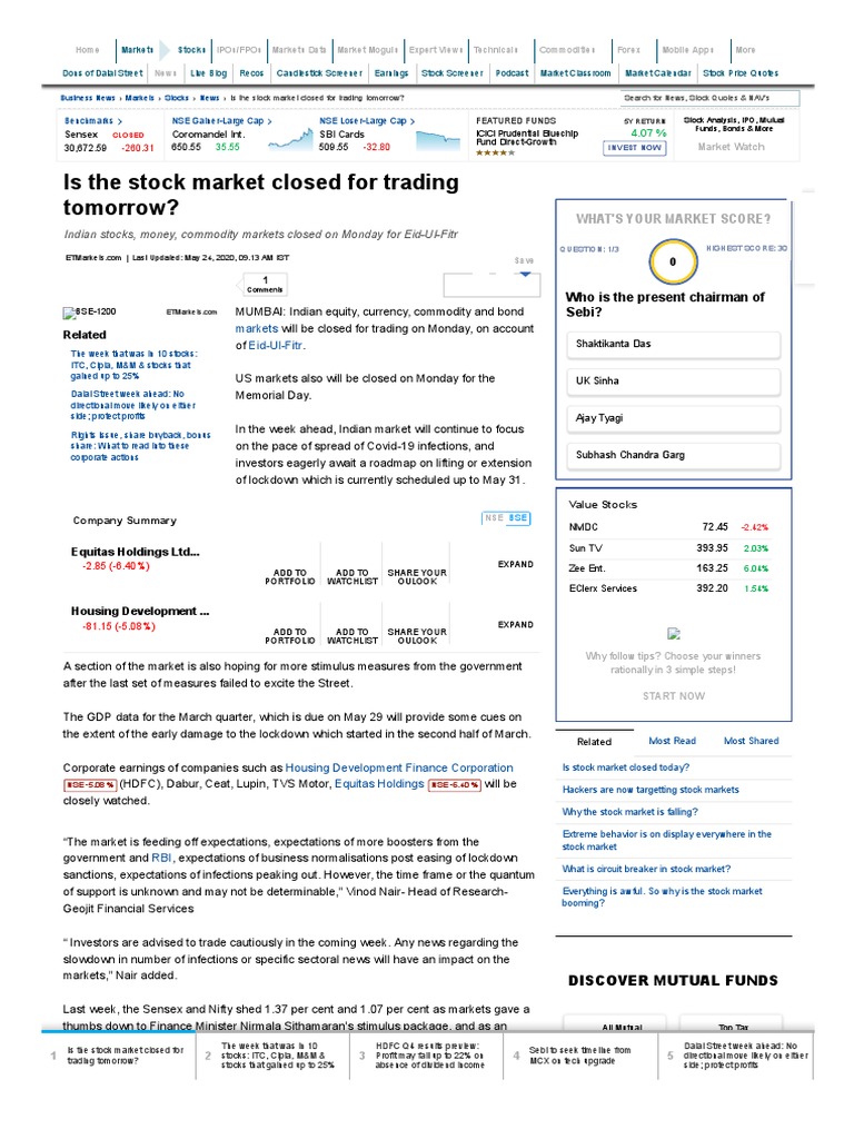Market Holiday Is The Stock Market Closed For Trading Tomorrow The