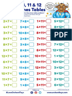 7 8 11 12 Times Tables Activity Sheet