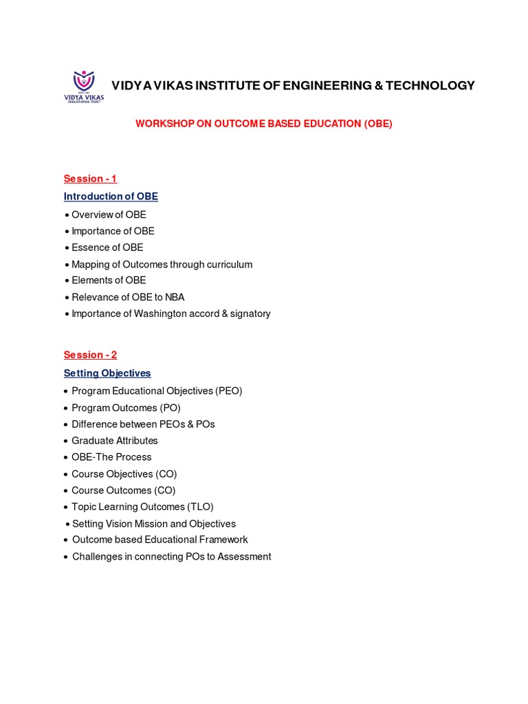 OBE Workshop Overview and Insights | PDF
