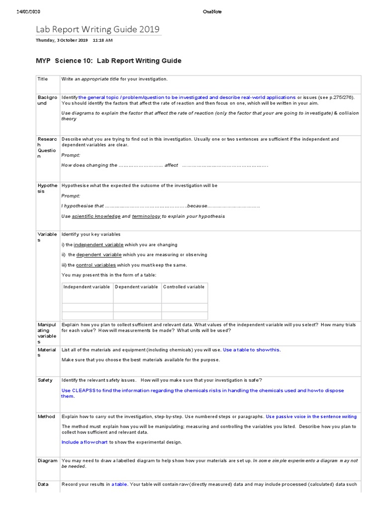 MYP Science 10: Lab Report Writing Guide | PDF | Dependent And ...