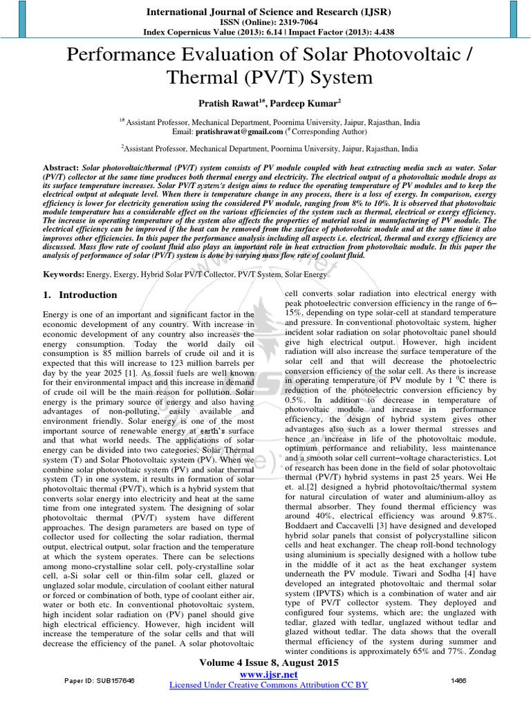 Performance Analysis of PV/T Systems | PDF | Photovoltaics | Solar Energy