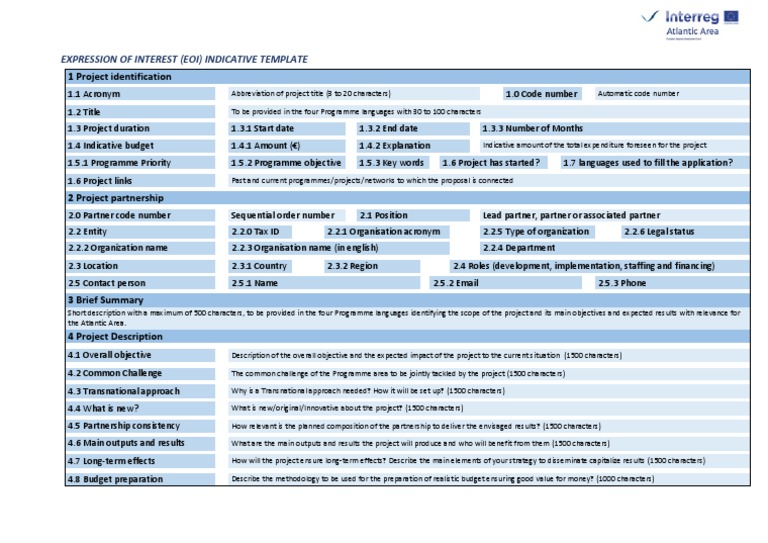 EOI Template for Project Proposals | PDF | Budget | Economies