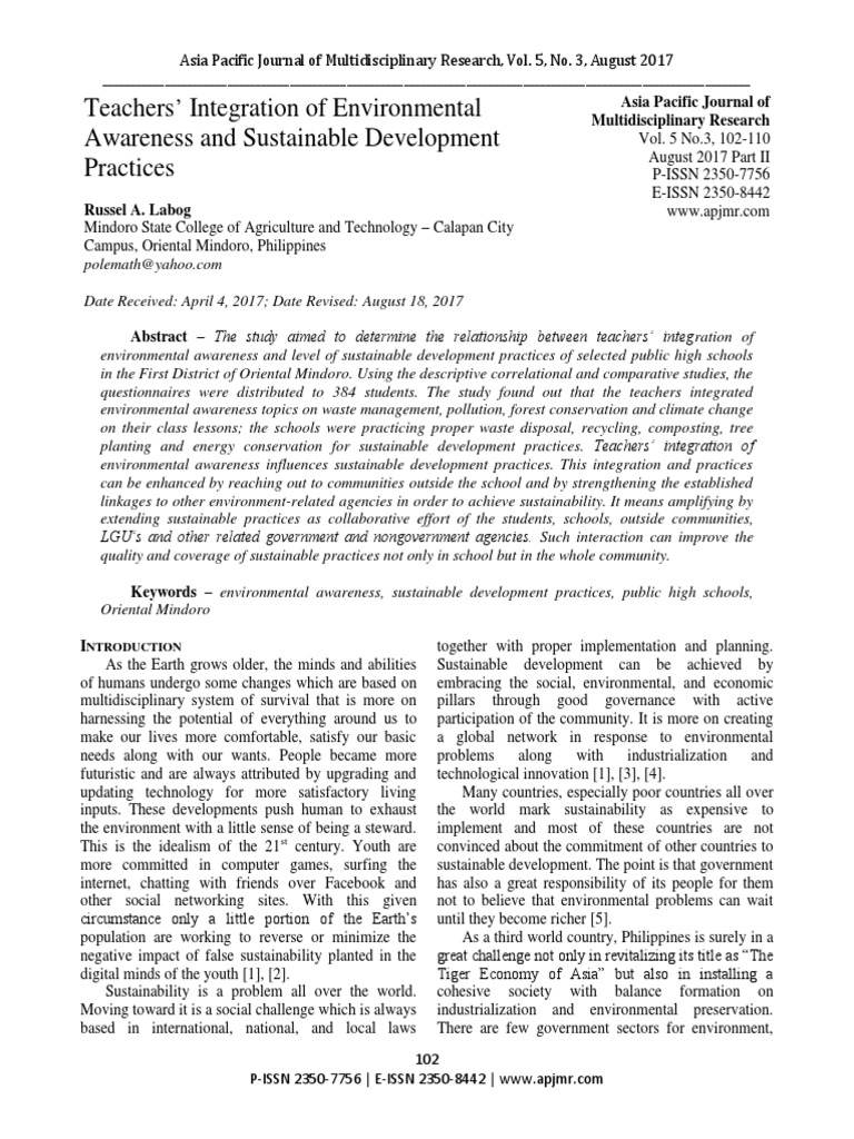Teachers Integration of Environmental Awareness PDF | PDF ...