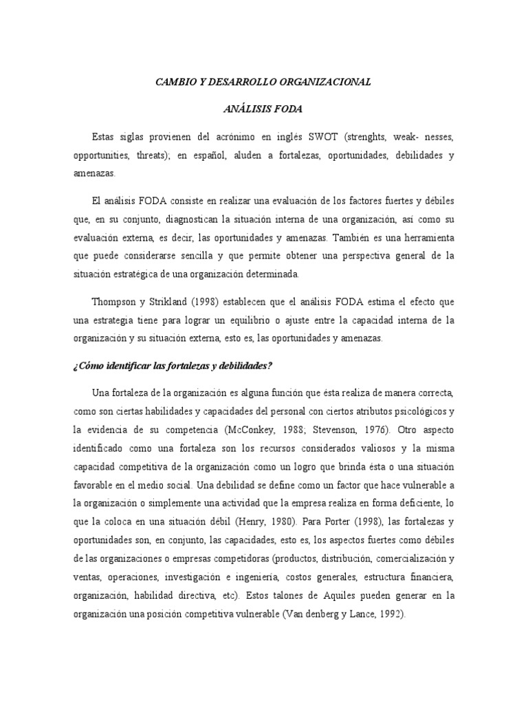 Foda Cambio Organizacional | PDF | Análisis FODA | Business