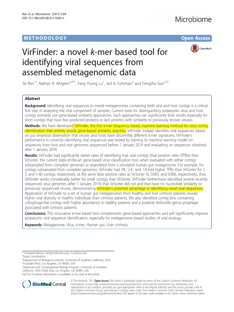 Virfinder: A Novel K-Mer Based Tool For Identifying Viral Sequences ...