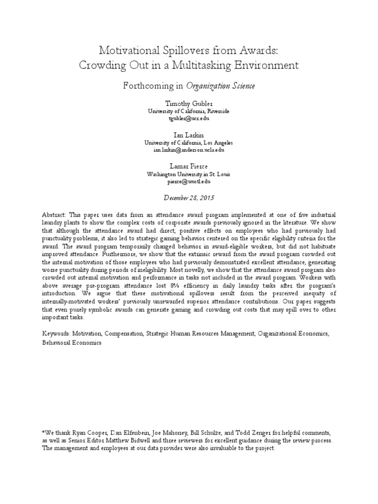 Award Programs: Motivational Spillovers Explained | PDF | Fixed Effects ...