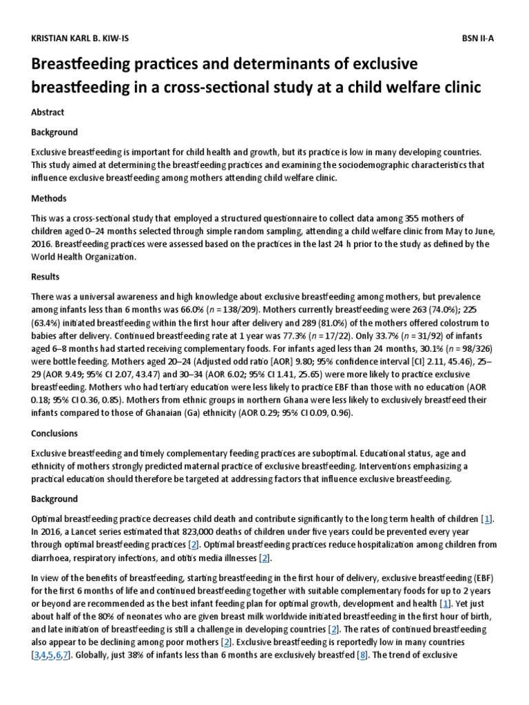 Breastfeeding Practices and Determinants of Exclusive Breastfeeding in ...