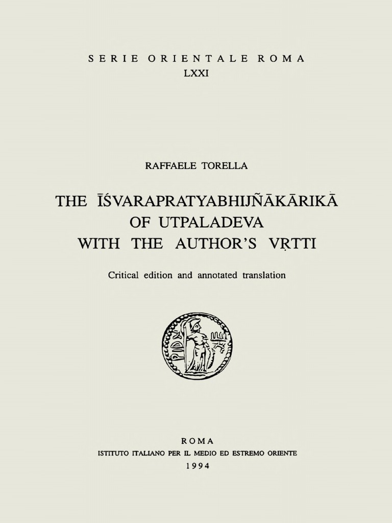 The Isvarapratyabhijnakarika Of Utpaladeva With The Author S Vrtti Pdf Tantra Indian Philosophy