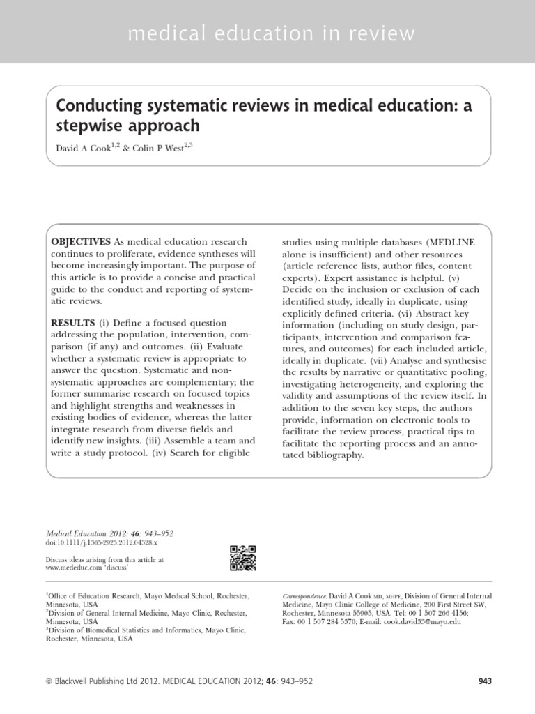 conducting systematic reviews in medical education a stepwise approach