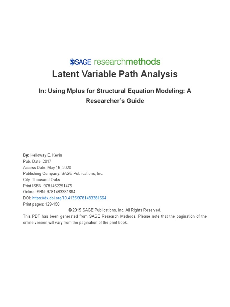 Latent Variable Path Analysis In Using Mplus For Structural Equation Modeling A Researcher's