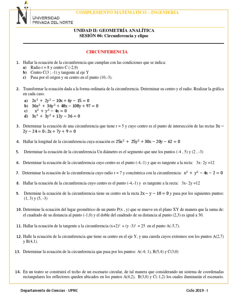 Hoja De Practica Circunferencia Y Elipse Pdf Elipse Circulo