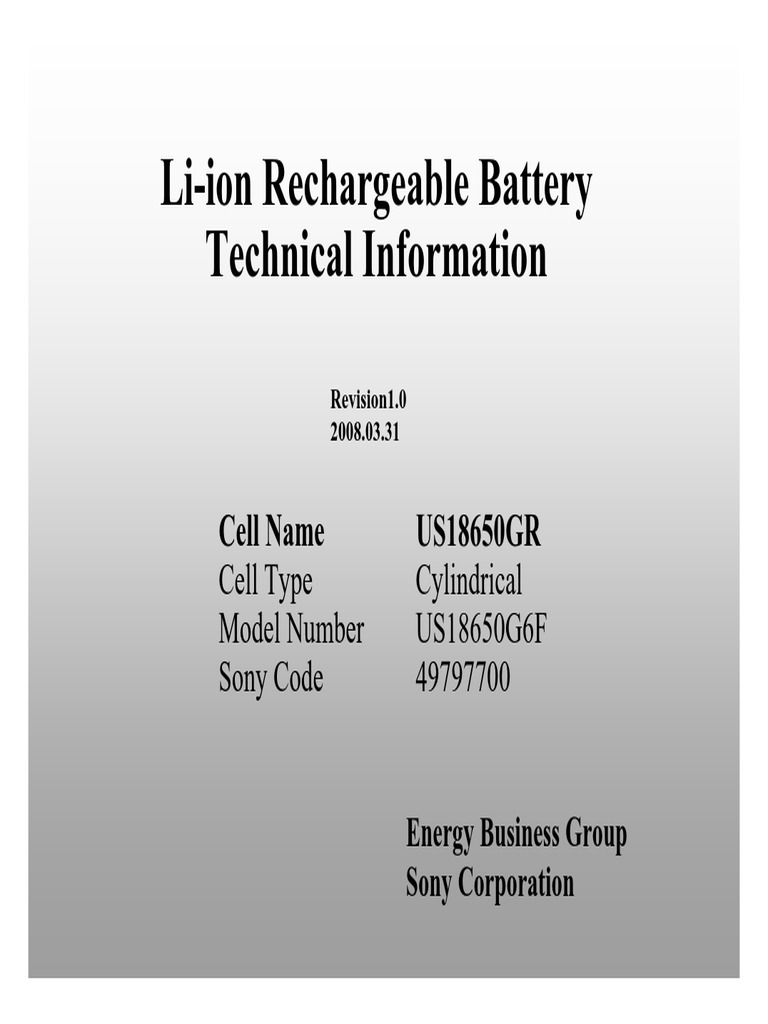 US18650GR Battery Specifications | PDF | Rechargeable Battery | Lithium ...