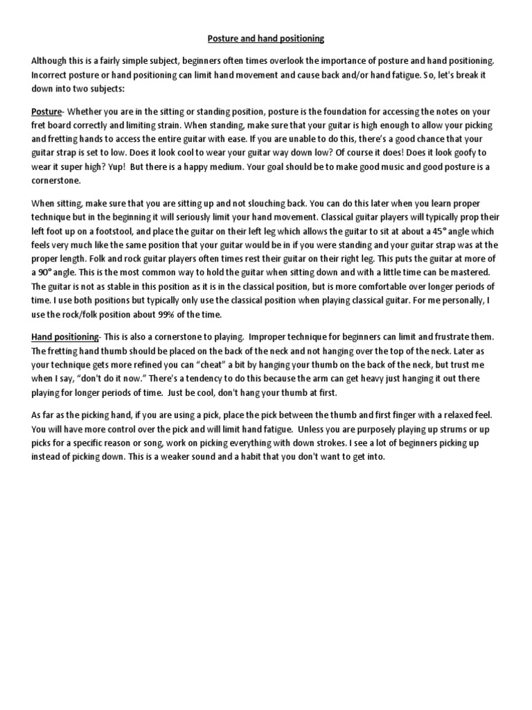 Posture and Hand Positioning PDF | PDF | Guitars | Chordophones