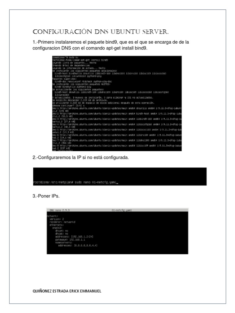 Configuración de DNS en Ubuntu Server | PDF | sistema de nombres de ...