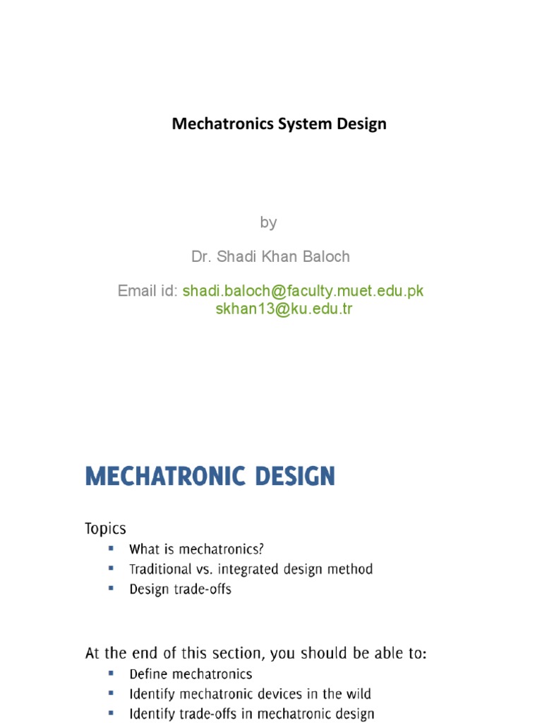 Mechatronics System Design By Dr Shadi Khan Baloch Email Id Pdf