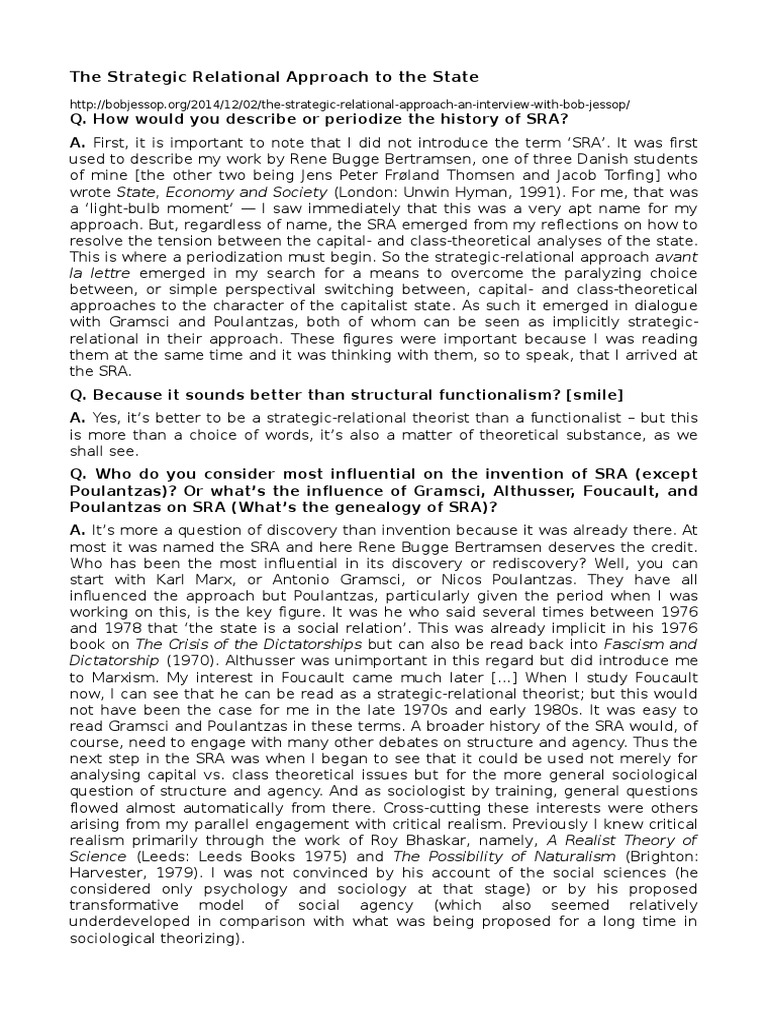 The Strategic Relational Approach To The State Jessop Interview | PDF ...