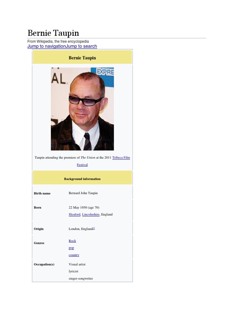 Bernie Taupin: Jump To Navigationjump To Search | PDF | Entertainment