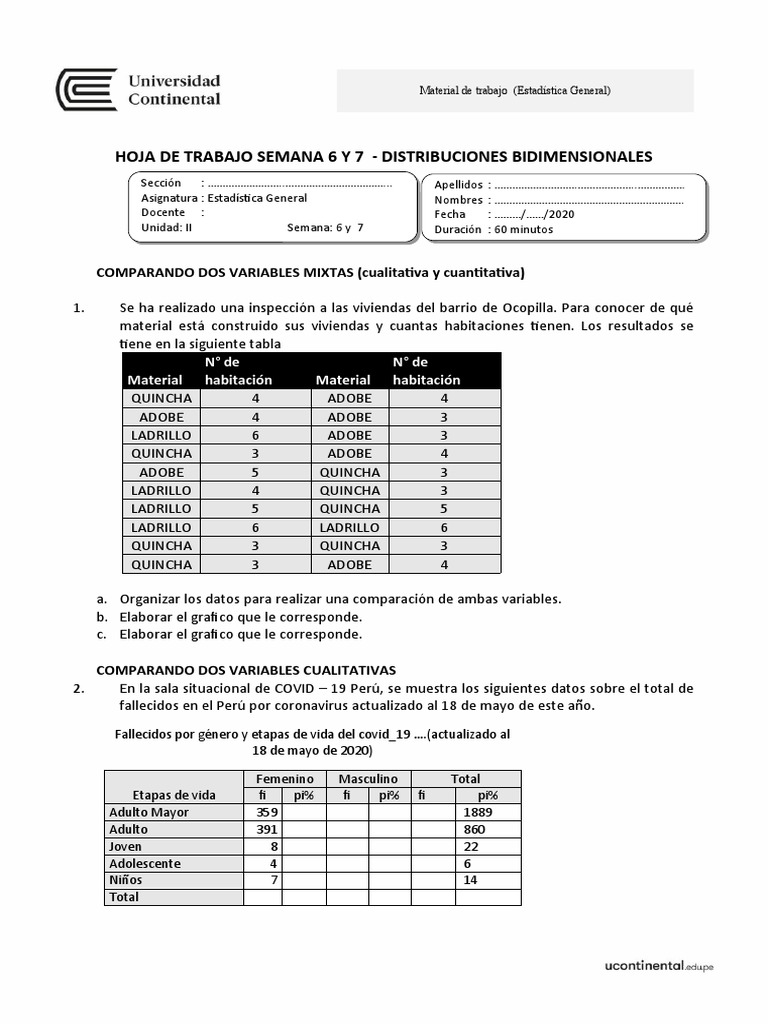 TABLAS BIDIMENSIONALES Docx Resuelto PDF Estadísticas