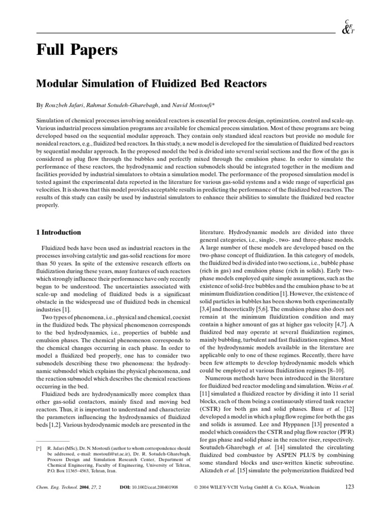 Full Papers Modular Simulation of Fluidized Bed Reactors PDF Chemical Reactor Fluidization