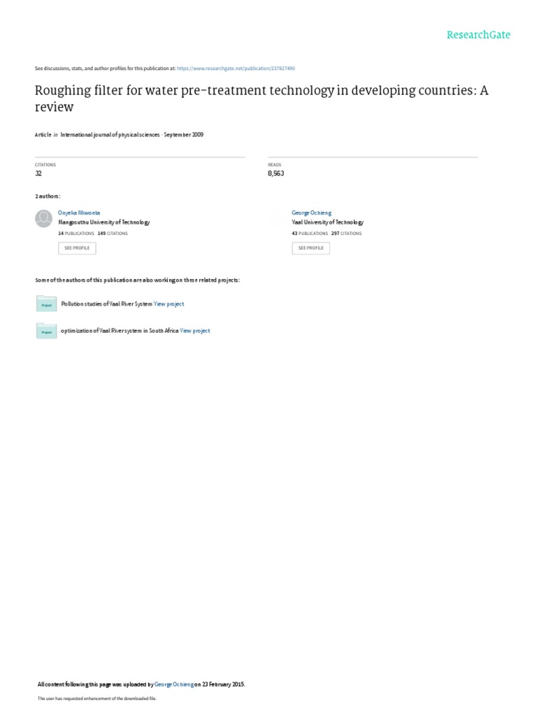 Roughing Filter For Water Pre-Treatment Technology PDF | PDF ...