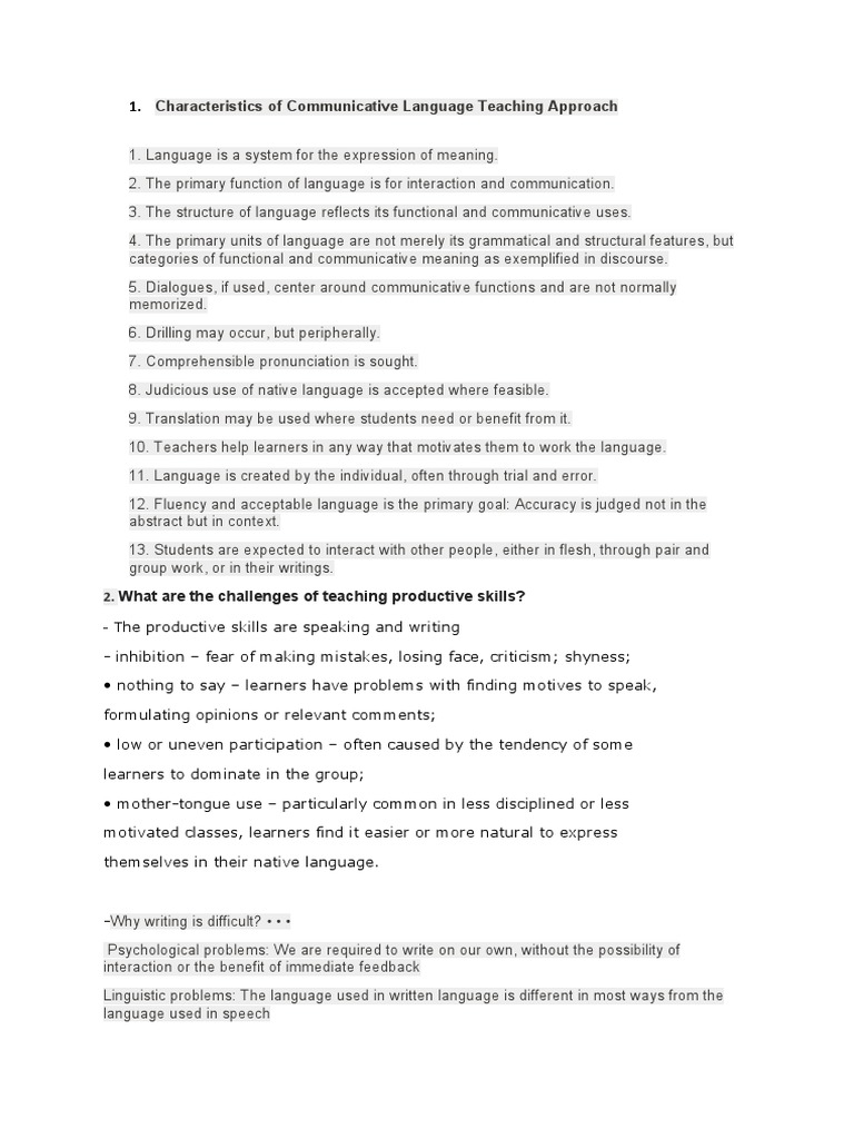 Communicative Language Teaching Approach Characteristics | PDF