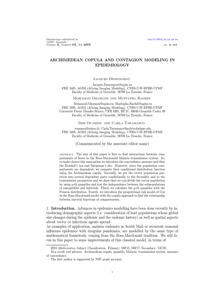 Archimedean Copula in Epidemiology Modeling | PDF | Probability ...