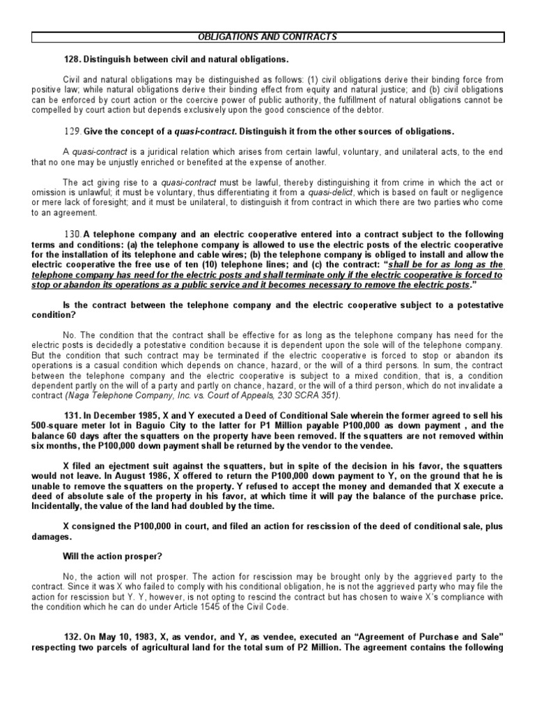 Civil vs. Natural Obligations Explained | PDF | Lease | Deed