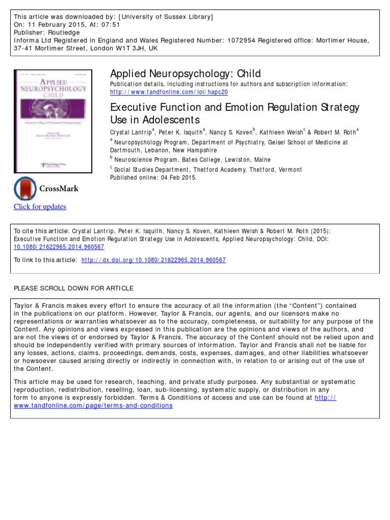 Executive Function and Emotion Regulation Strategy Use in