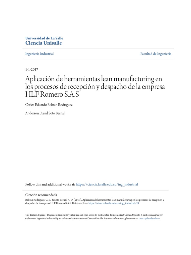 Aplicación de Herramientas Lean Manufacturing en Los Procesos de | PDF ...