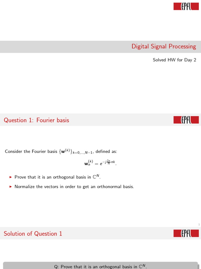 Digital Signal Processing Solved HW For Day 2 PDF Basis (Linear