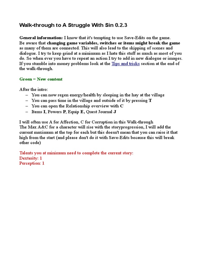 A Struggle With Sin 0.2.3 Walkthrough | PDF