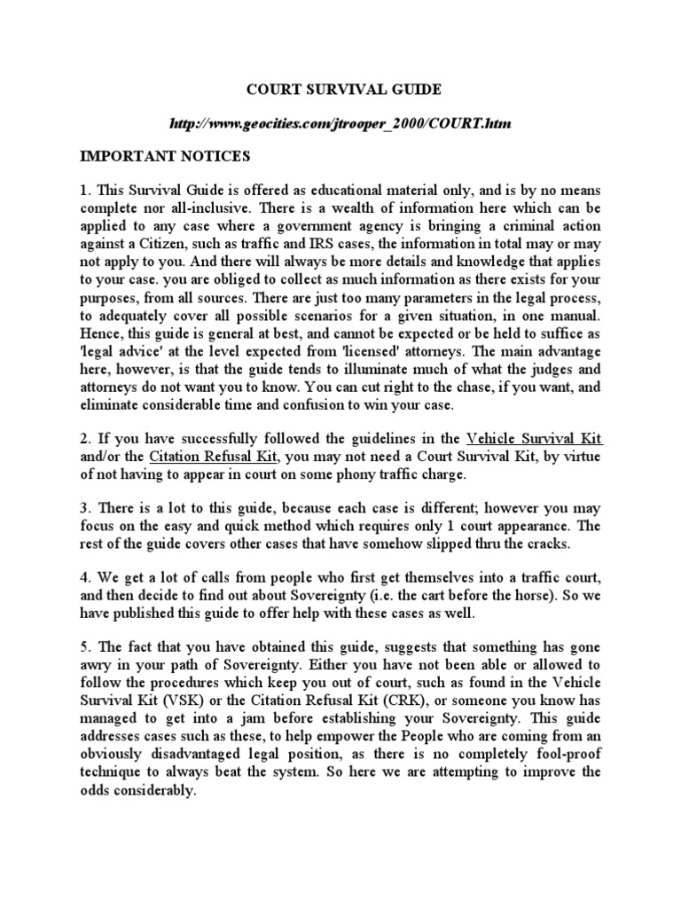 Court Survival Guide for Citizens | PDF | Prosecutor | Arraignment