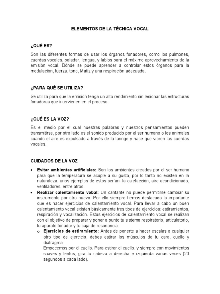 Elementos de La Técnica Vocal | PDF | Naturaleza | Entretenimiento ...