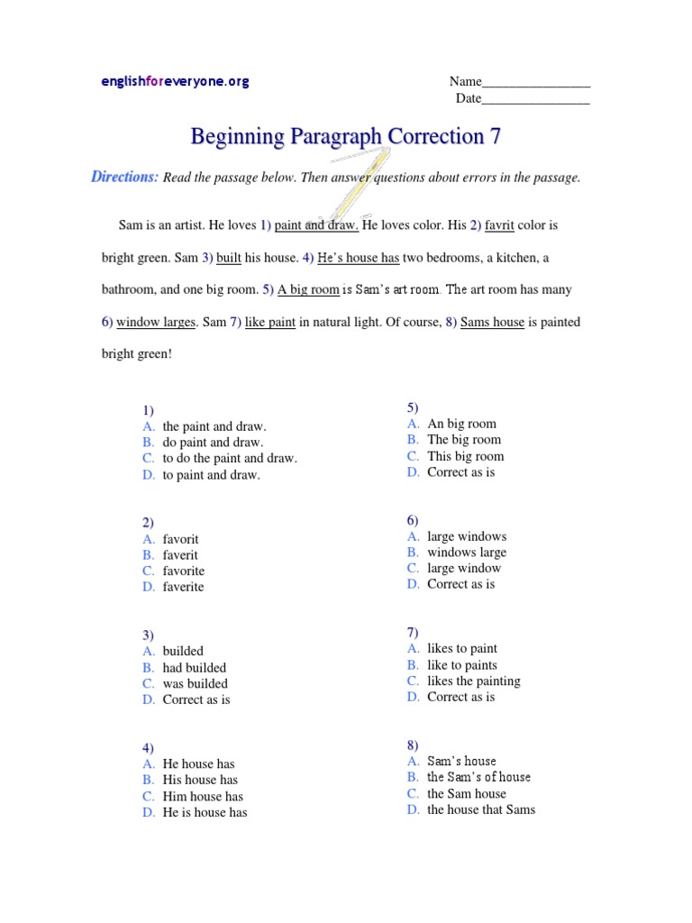 Art Passage Error Correction Exercise | PDF