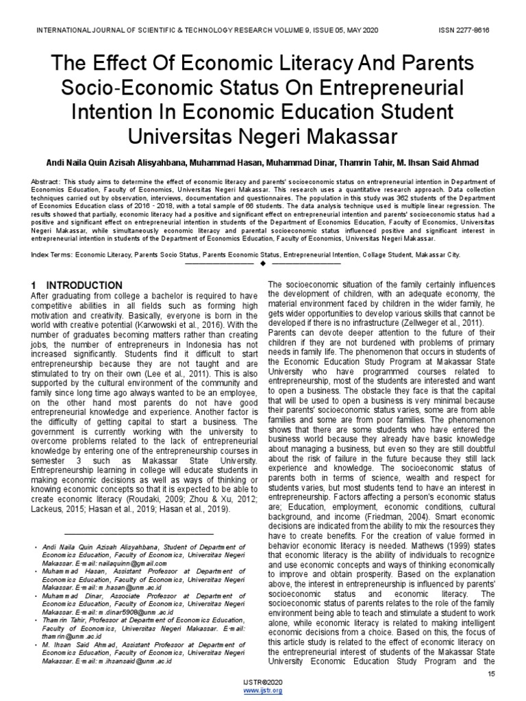 The Effect of Economic Literacy and Parents Socio Economic Status On ...