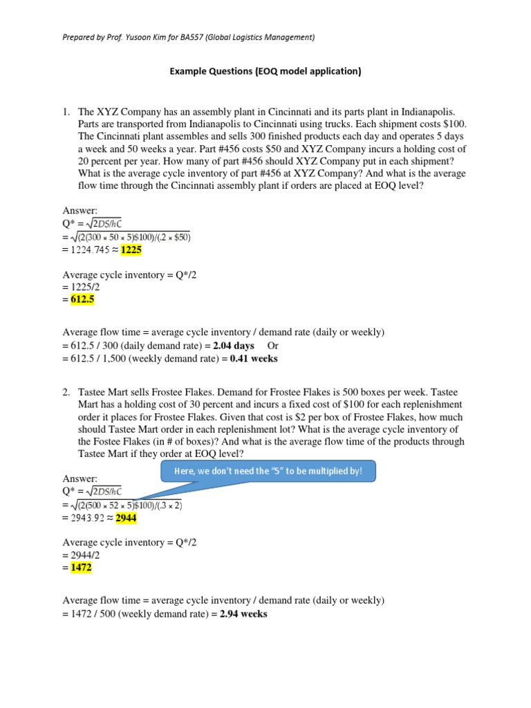 Extra Practice Problems (For EOQ Model) - BA557 | PDF