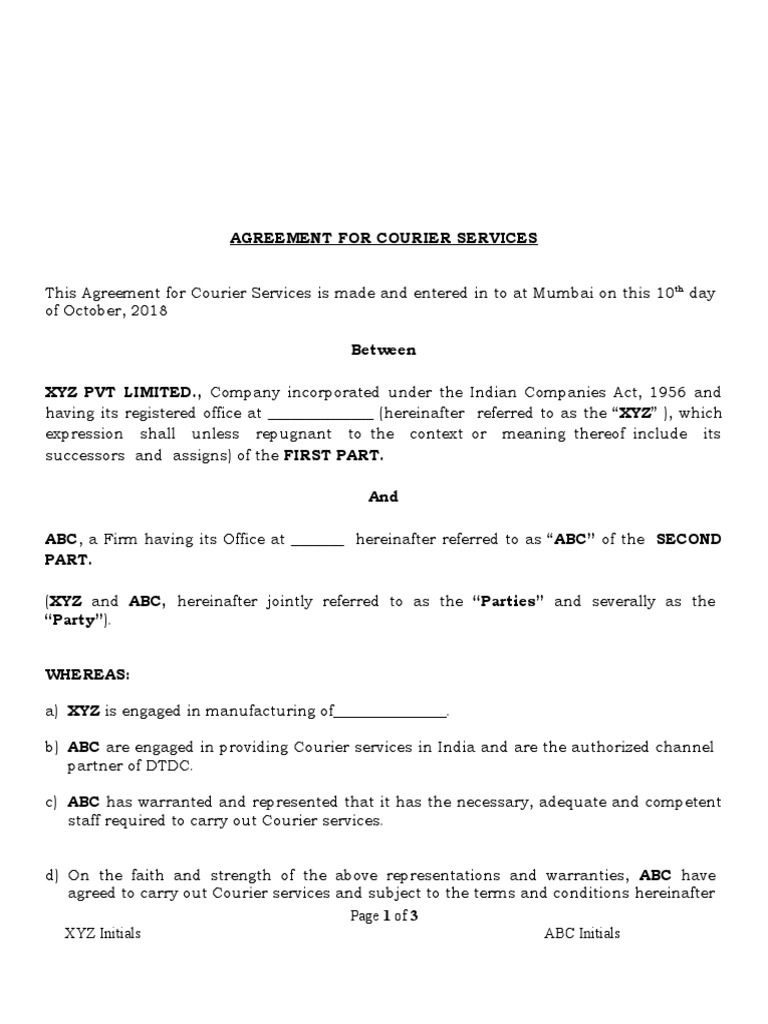 Courier Agreement Draft | PDF | Business | Civil Law (Legal System)