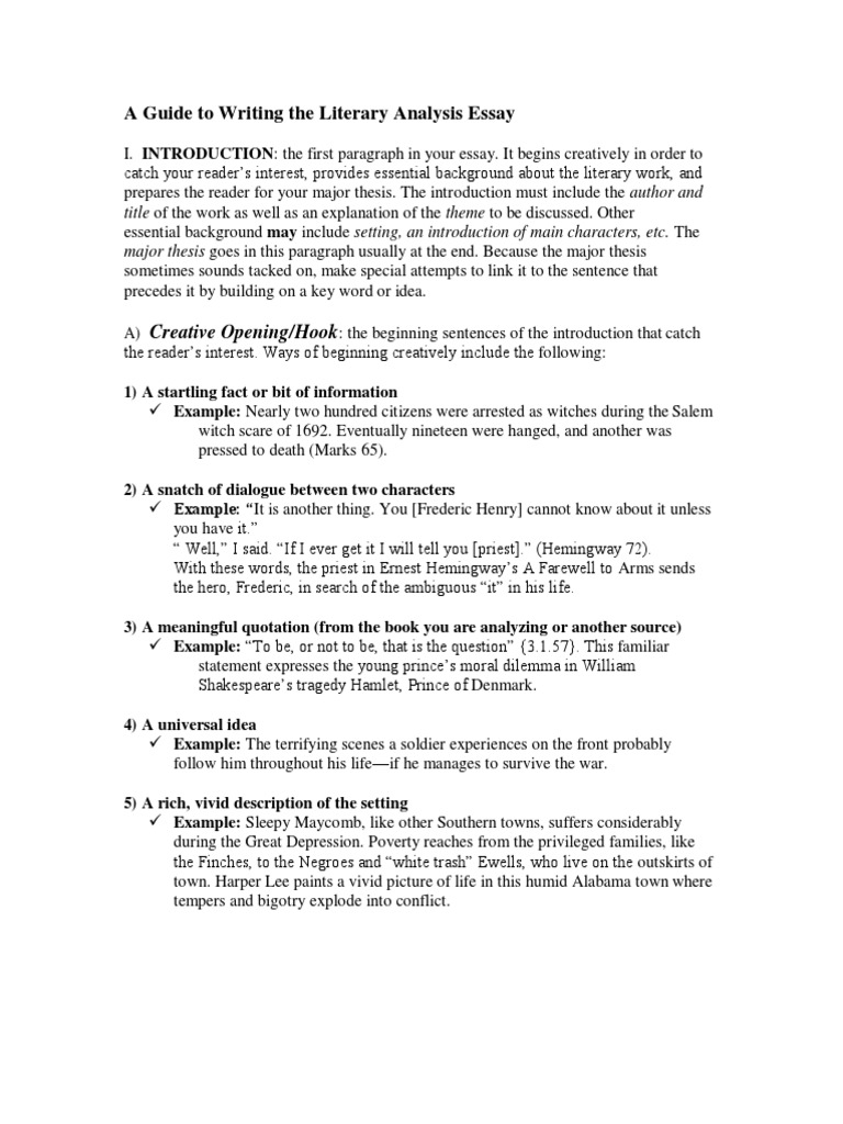 A Guide To Writing The Literary Analysis Essay PDF Essays Primary