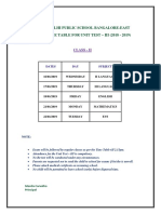 Delhi Public School Bangalore-East Time Table For Unit Test - Iii (2018 - 2019)