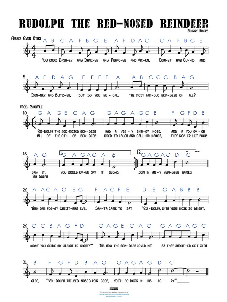 Rudolph Lyrics Sheet | PDF