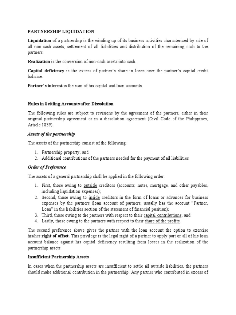 Partnership Liquidation Methods Explained | PDF | Liquidation | Partnership