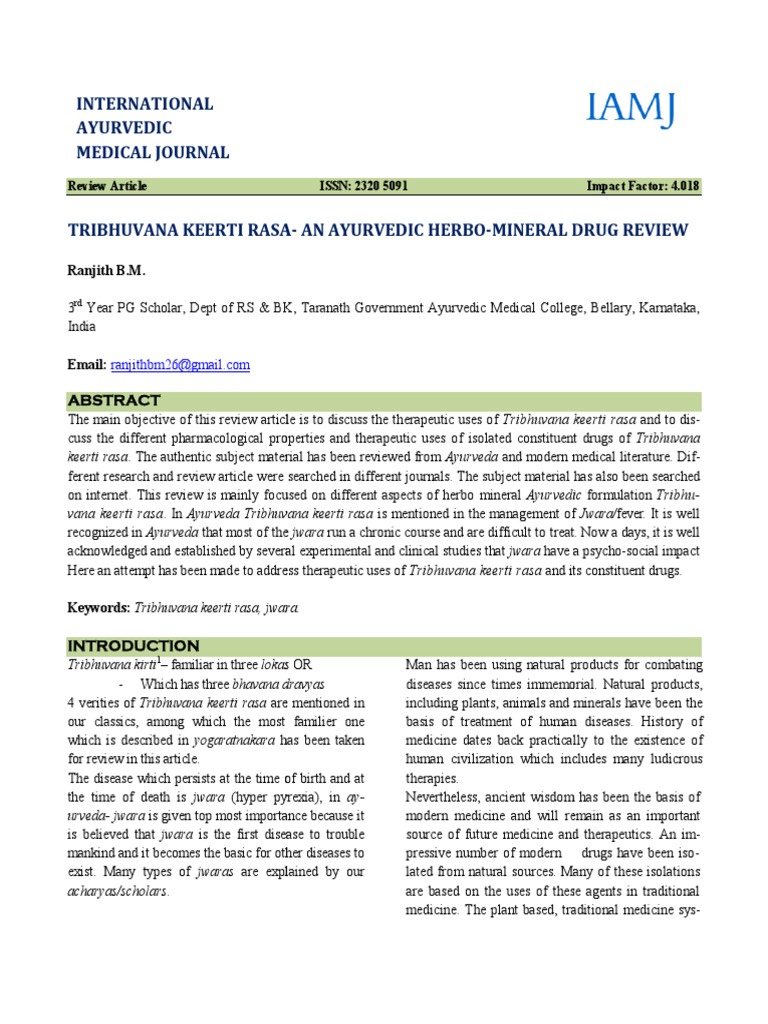 International Ayurvedic Medical Journal Review Article ISSN 2320 5091 Impact Factor 4.018